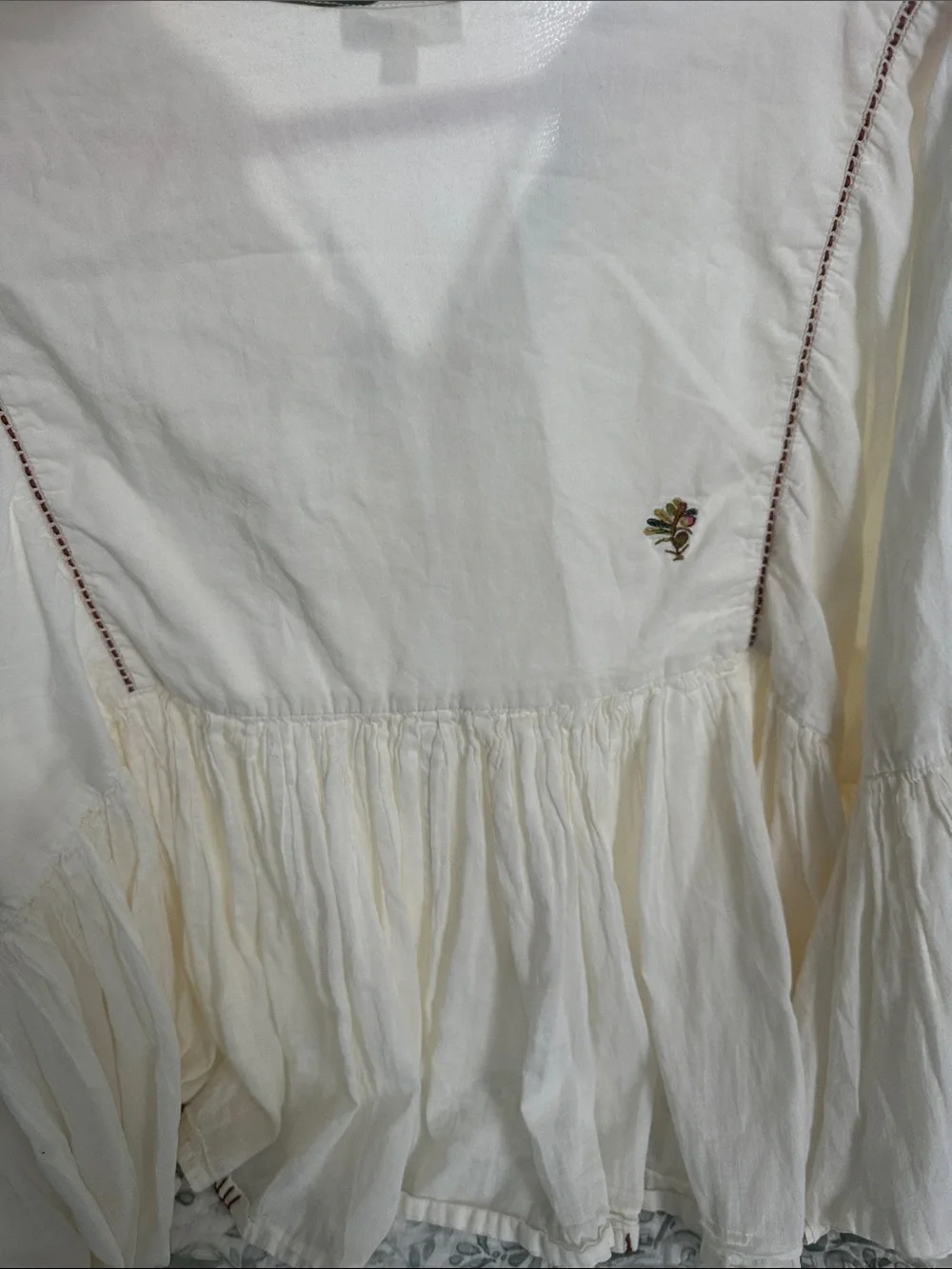 Boho Peasant Blouse in Cream with Tassel Tie - Picture 8 of 16